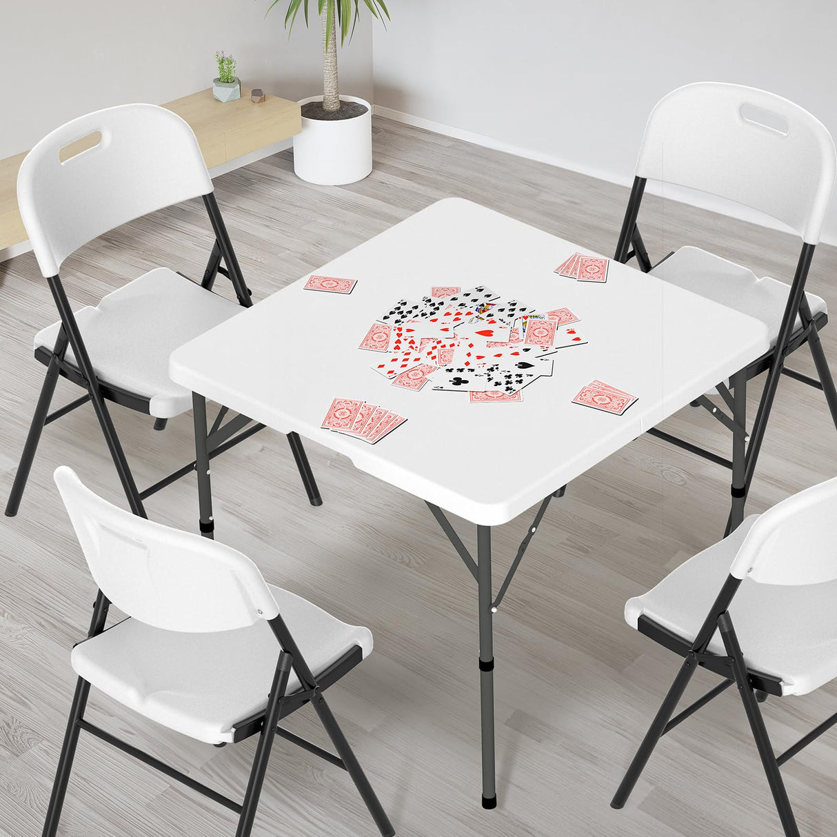 VINGLI 34" Fold in Half Square Table, Bi-Folding Commercial Table, Portable Plastic Dining Card Table for Kitchen or Outdoor Party Wedding Event, White VINGLI