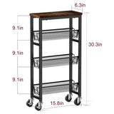 Honest Slim Storage Cart 4-Tier Slim Rolling Cart with Metal Frame and Wooden Top, 6.3 Inches, Storage Cart for Kitchen, Dining Room, Living Room, Bathroom, Home Office, Rustic Brown and Black HONEST OUTFITTERS