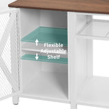 DWVO Heavy Duty Metal Aquarium Stand with Power Outlets, Cabinet for Fish Tank Accessories Storage - Suitable for 55-75 Gallon Fish Tank Stand, Turtle Tank, 860LBS Capacity, White & Walnut DWVO