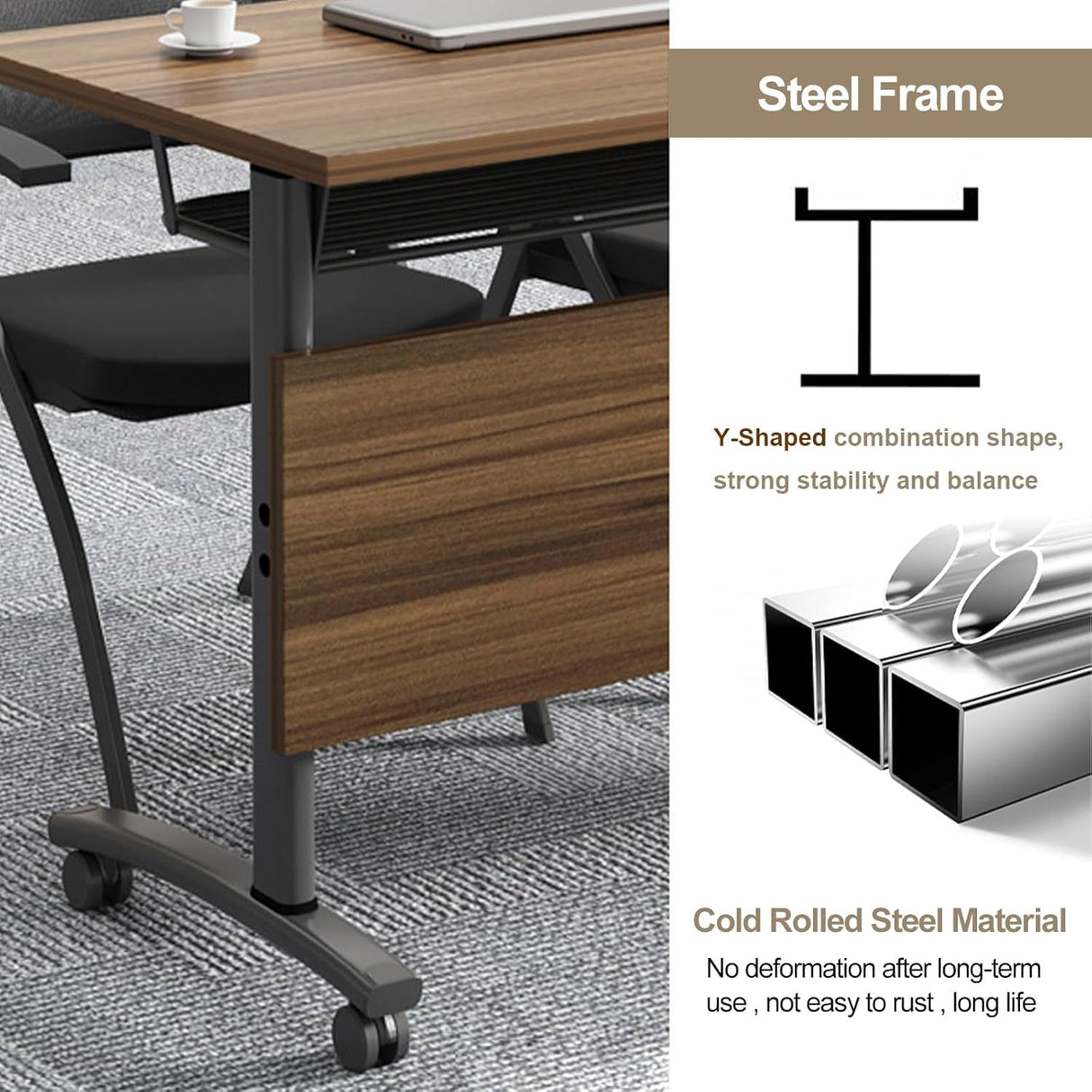 AKSOUDEW Conference Table, Folding Conference Room Tables with Flip-Top Design, with Caster Rectangular Modular Conference Room Table, for Office Conference Room Training Room (4Pcs 120cm/47in) AKSOUDEW