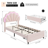 HIFIT Twin Upholstered Smart LED Bed Frame with Storage Drawer and Adjustable Chic Double Petal Headboard, Princess Platform Bed for Girls/Kids, Solid Wood Slats Support, No Box Spring Needed, Pink HIFIT