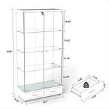Nimaolt LED Glass Display Cabinet with 2 Door & 2 Drawer, 4-Shelf Curio Cabinet Tempered Glass Floor Standing Bookshelf with Wheels, White Storage Cabinet with Glass Doors for Collections Living Room Nimaolt