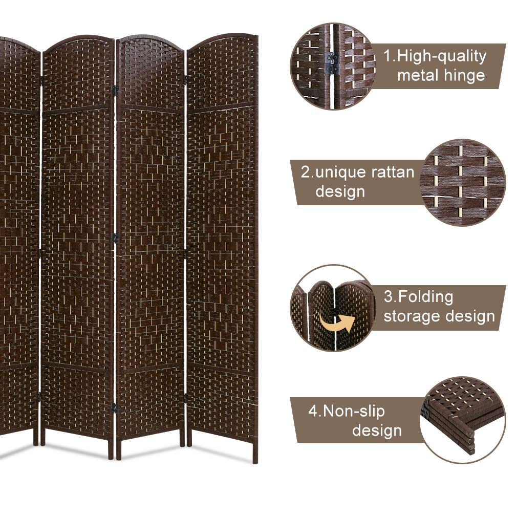 Room Divider 6 Panel Folding Privacy Divider 6 Ft Indoor Wall Divider Portable Partition Wood Screen, Brown FDW