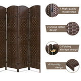 Room Divider 6 Panel Folding Privacy Divider 6 Ft Indoor Wall Divider Portable Partition Wood Screen, Brown FDW