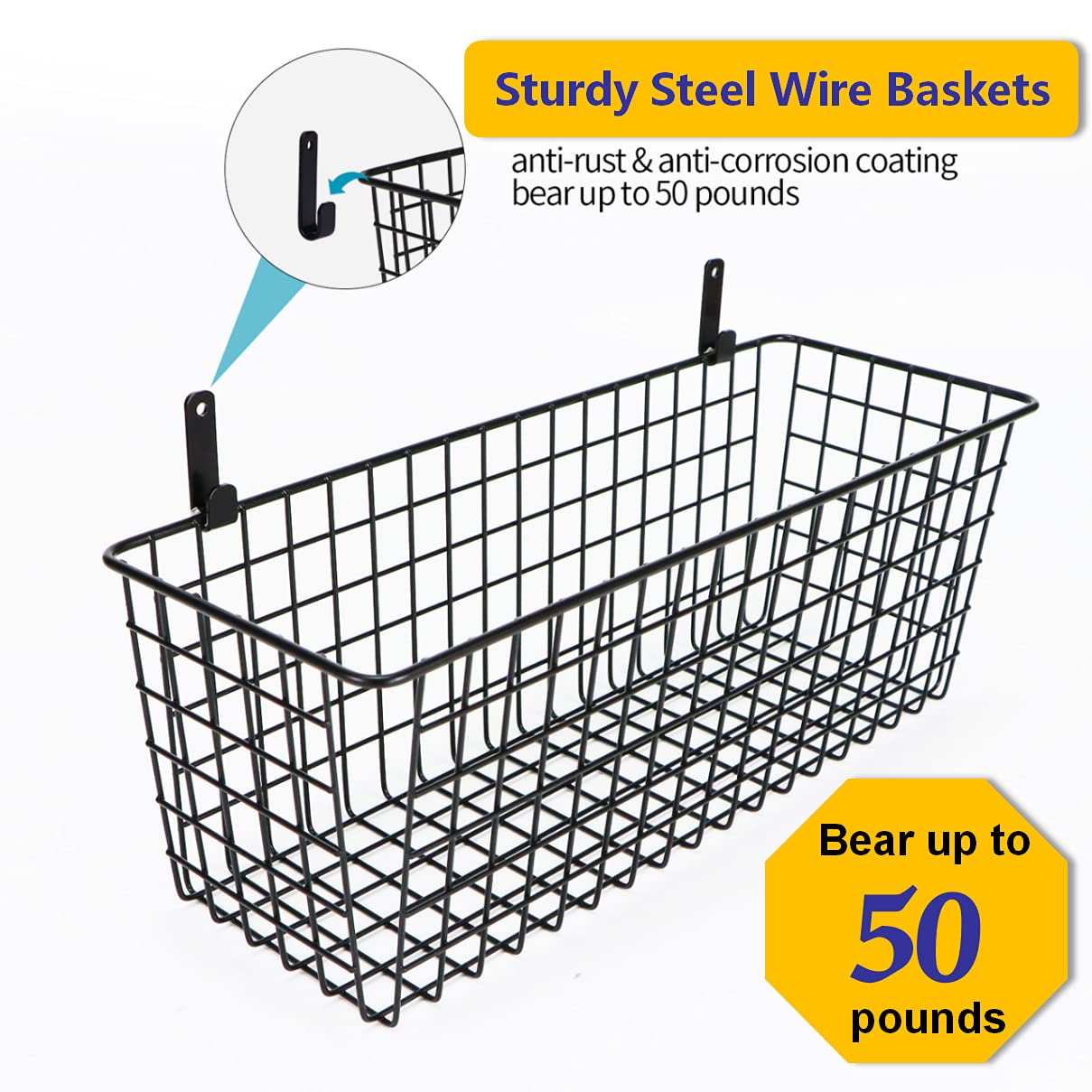 3 Set [Extra Large]Hanging Wall Wire Baskets, Farmhouse Food Storage Kitchen Pantry Laundry Closet Garage RV,Black Joben Oligey