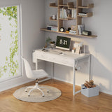 Lufeiya Small White Computer Desk with Fabric Drawers for Home Office Bedroom, 40 Inch Vanity Desk with Drawer Storage and Side Pouch, Study Writing Table, White Lufeiya