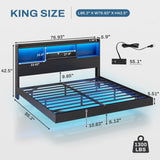 DICTAC King Floating Bed Frame with LED Lights and Headboard Storage, Visual Floating Bed with Charing Station, King Size Metal Platform Bed with Stable Structure, No Box Spring Need, Easy Assembly DICTAC
