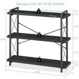 HCHQHS Bookshelf, 3-Tier Industrial Bookcase, Black Open Book Shelf, Freestanding Horizontal Bookshelves with Metal Frame HCHQHS