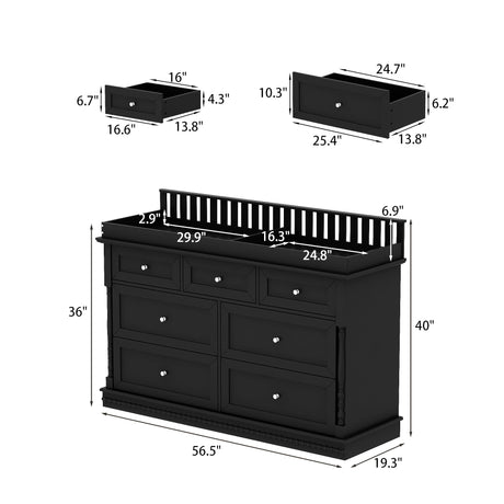Timechee Baby Dresser with Changing Table Top, Black Dresser for Nursery with 7 Storage Drawers, Multi-Functional Baby Changing Table, Modern Diaper Nursery Dressers Station for Kids Bedroom Timechee