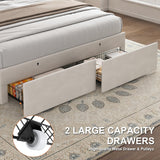 TIGUBFRE Full Size Bed Frame with Storage Headboard, Upholstered Platform Bed Frame with LED Lights, Drawers, Charging Station, Wood Slats Support, No Box Spring Needed, Noise Free, Beige TIGUBFRE