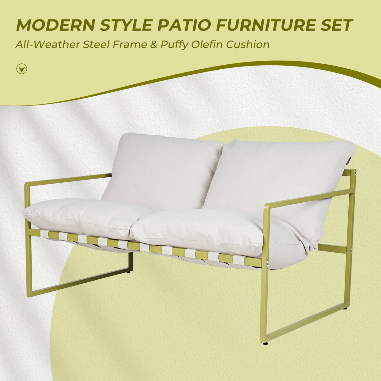 Grand patio 4-Piece Outdoor Furniture Set, Modern Patio Furniture with Soft Cushions, Small Metal Sofa Couch with Coffee Table, Conversation Set for Porch Deck Balcony Backyard Living Room, Green Grand patio