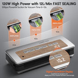 Anybear Vacuum Sealer Machine, 90kPa 120W Wide Seal All-IN-1 Powerful Food Storage, Build-in Cutter | Bags Storage | Digital Countdown Display | 2 Bag Rolls and 5pcs Pre-cut Bags (Silver Wood Grain) anybear