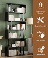 Gadroad 6 Tier Geometric Bookcase, Black Book Shelves, Modern Corner Bookcase Storage Shelf Wood for Bedroom, Living Room, Home Office, Black Gadroad