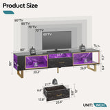 Bestier 80 Inch TV Stand for 65/75/85/90 Inch TVs, LED Gaming Entertainment Center with Open Storage and Half-Glass Design Drawer, Modern High Gloss Media Console for Living Room Bedroom, Black Marble Bestier