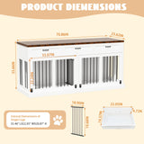 71 inches Extra Large Dog Crate Furniture for 2 Dogs Indoor Wooden Dog Kennel Furniture Large Breed Heavy Duty Dog Crates TV Stand with Removable Divider White NEBZHASK
