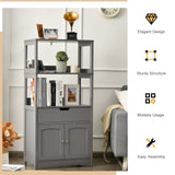 Tangkula Bathroom Floor Cabinet with Drawer, 2 Open Shelves and Door Cupboard, Multipurpose Free Standing Storage Cabinet for Bathroom Kitchen Living Room, 24 x 13 x 48 inch (Grey) Tangkula
