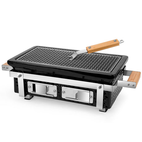 Onlyfire Charcoal BBQ Grill Hibachi Grill with Grid Lifter, Portable Yakitori Grill with Stainless Steel Grill Grate, BBQ Grill for Outdoor Camping Picnic Patio Backyard Cooking, 16 x 9 In Black ONLYFIRE GRILLS