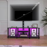 TV Stand with Mount and Led Light，Black TV Stand with Power Outlets for 32/40/43/50/55/60/65/70 Inch TV,Entertainment Center with Open Storage Shelf for Bedroom/Living Room/Office Lazyvan