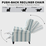 UIXE Pushback Recliner Chairs Set of 2, Fabric Armchair Push Back Accent Chair, Rivet Trim Club Chair Home Theater Overstuffed Single Sofa Reading Seat for Living Room, Stripe Blue UIXE