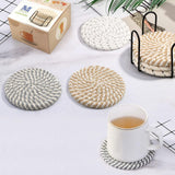 MeltsetM Coasters for Drinks Absorbent Woven Coaster Set with Holder Farmhouse Cute Cloth Fabric Cup Coasters for Coffee Table Office Desk, Handmade Boho Decor Tabletop Protection, 8 Pack Meltset M