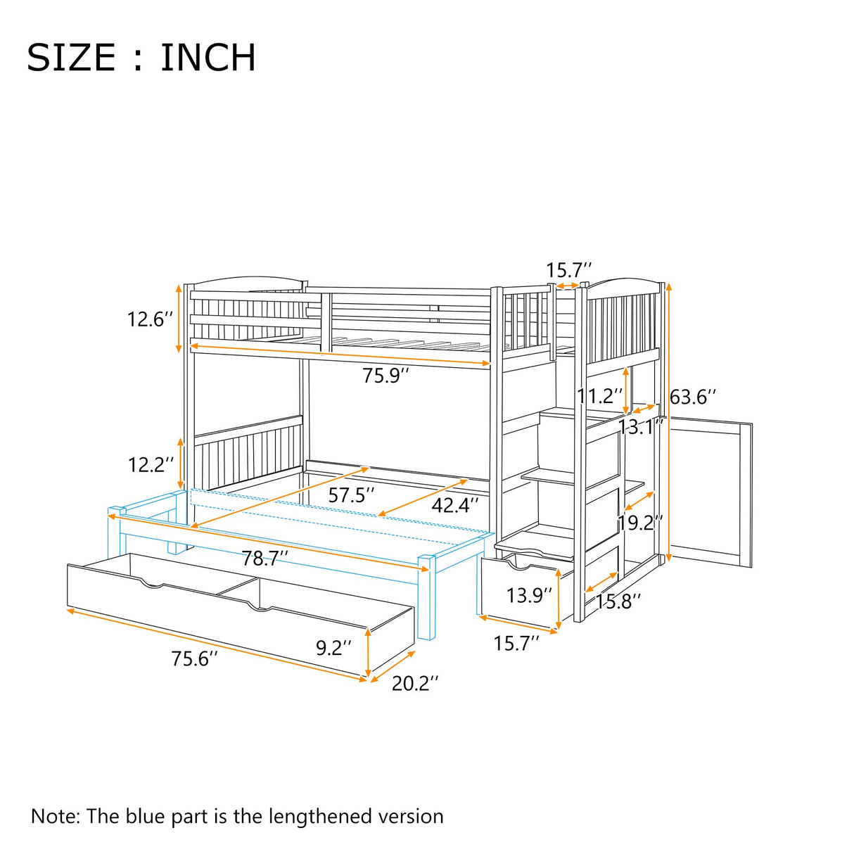 SOFTSEA Twin Over Twin Bunk Beds with Drawers, Twin Over Full Bunk Bed with Stairs and Storage Cabinet Convertible Bunk Bed for Kids SOFTSEA