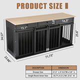 Sunseen Dog Crate Furniture for 2 Dogs,Wooden Double Dog Crate with Divider & 3 Drawer,Black Heavy Duty Large Breed Dog Kennel Furniture TV Stand End Table for Small Medium Large Dog,72''W*24''D*35''H sunseen