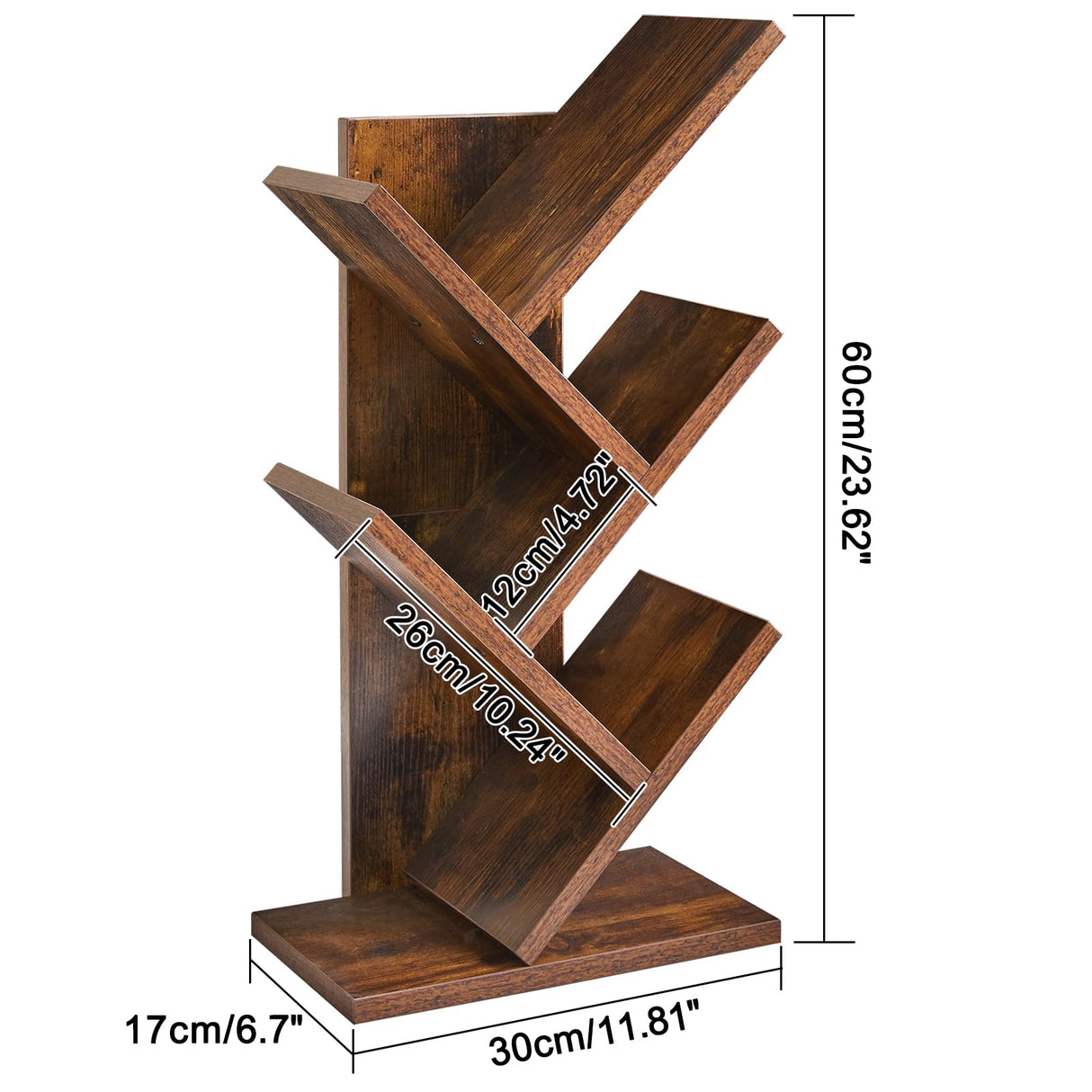 YMYNY Tree Bookshelf, 4-Tier Book Storage Organizer Shelves,Rustic Brown, HBC014H YMYNY