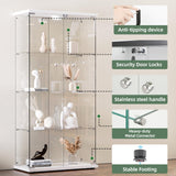 HAMBING Glass Display Cabinet with LED Lights and Lock, 4-Shelf Tempered Glass Curio Cabinet with 2 Doors, Collectible Display Showcase for Living Room, Bedroom – White HAMBING