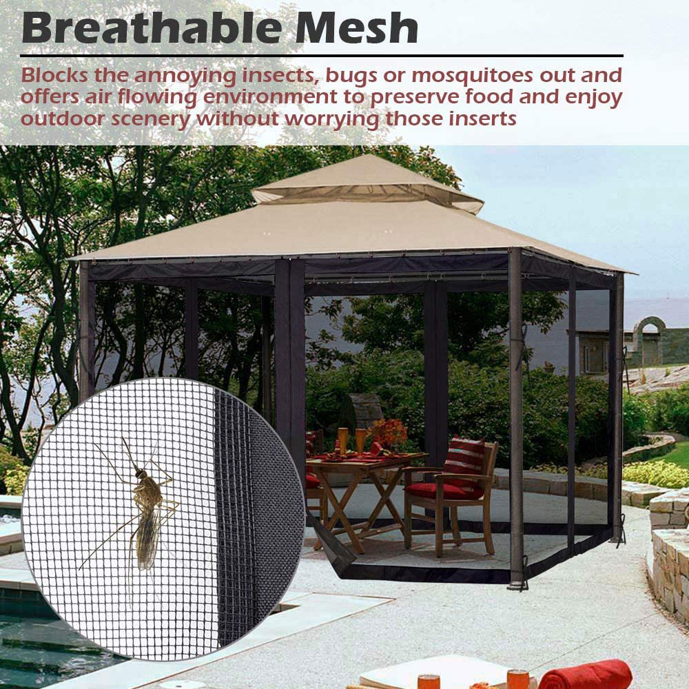 DOOSARG Gazebo Mosquito Netting, 10x10 Canopy Mosquito Netting, Black Universal Replacement Mosquito Netting Screen Walls, (Mosquito Net Only)