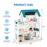 OOOK Wooden Dollhouse with Liftable Elevator - 2.6 Feet High Modern Doll House for Kids Toddlers - Including 21 Furniture Pieces, 4 Family Dolls, and OOOK