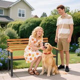 Giantex Outdoor Bench, Acacia Wood Patio Loveseat with Slatted Backrest & Seat, Armrests, Heavy Duty Metal Frame, 800 lbs Capacity, 2-Person Garden Bench for Lawn, Porch, Yard and Park Giantex