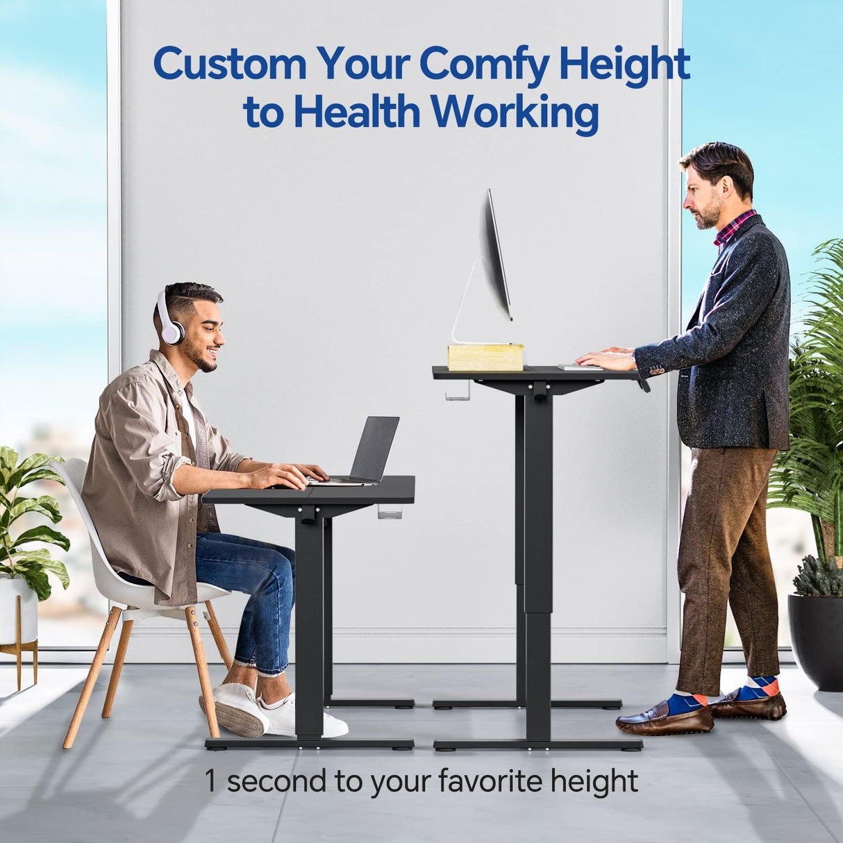 SohoTeco Motorized Standing Desks, Electric Stand Up Desk with Ultra Stable Construction and Cable Management,Adjustable Height Desk with Memory Preset Design for Home Office Use 48x24 in Black SohoTeco