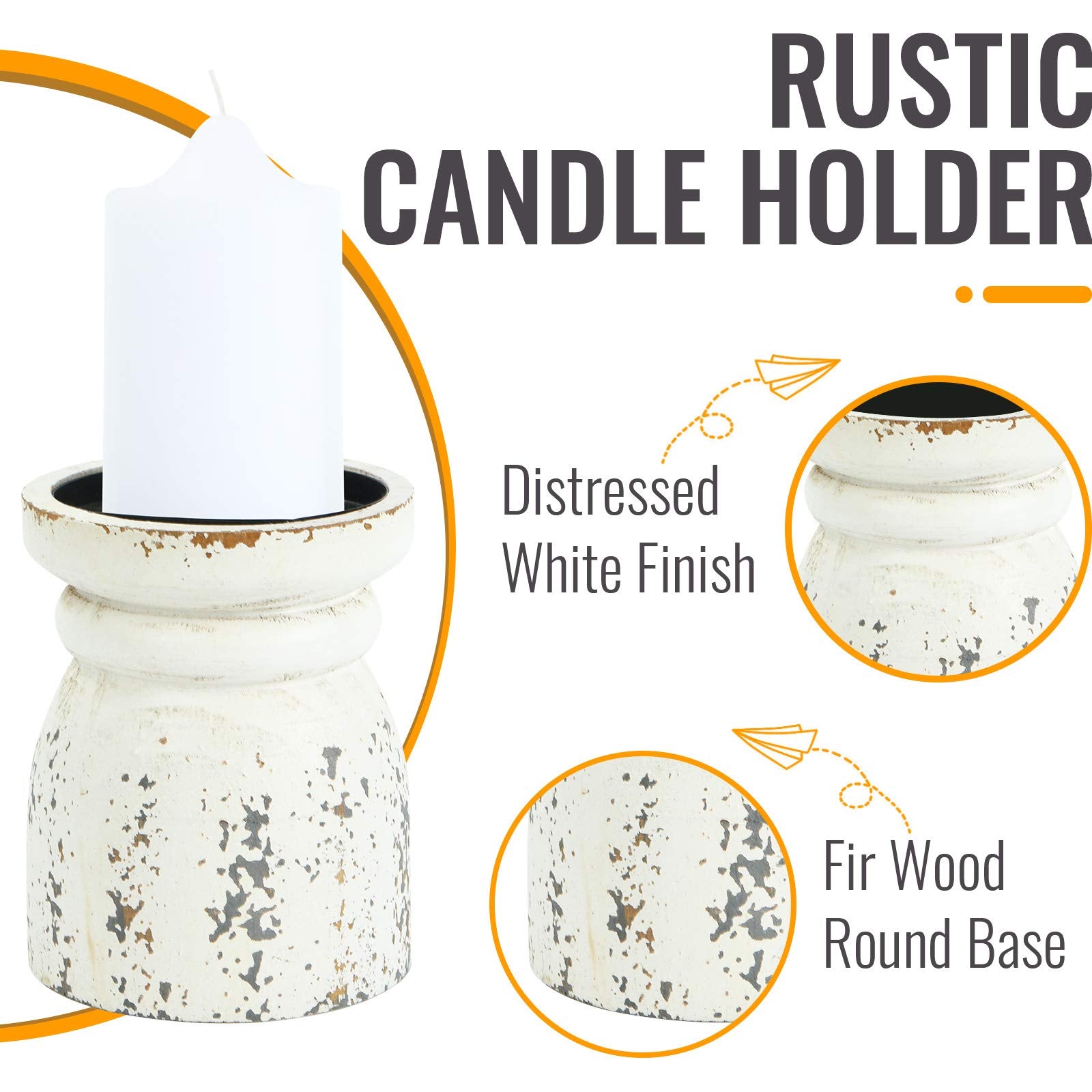 SOFE Rustic Candle Holder for Pillar Candle, Vintage White Wooden Pillar Candle Holder, Farmhouse Antique Candlestick Holder for Dining Table, Coffee Table Centerpiece (4.9" x 4.9" x 6.1") - WoodArtSupply