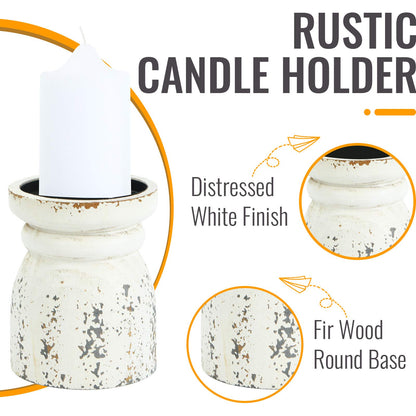 SOFE Rustic Candle Holder for Pillar Candle, Vintage White Wooden Pillar Candle Holder, Farmhouse Antique Candlestick Holder for Dining Table, Coffee Table Centerpiece (4.9" x 4.9" x 6.1") - WoodArtSupply