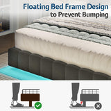 Jocisland King Bed Frame with LED Lights and Upholstered Oversized Headboard, Modern Velvet Platform with Floating Design, No Box Spring Needed, Grey Jocisland