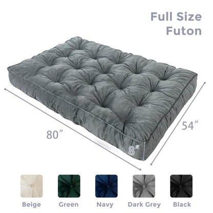 MAXYOYO 8" Futon Mattress Full Size, Extra Thick Futons Sofa Couch Bed, Velvet Floor Mattress for Adults, Shredded Foam Filling (Frame Not Included), Dark Grey