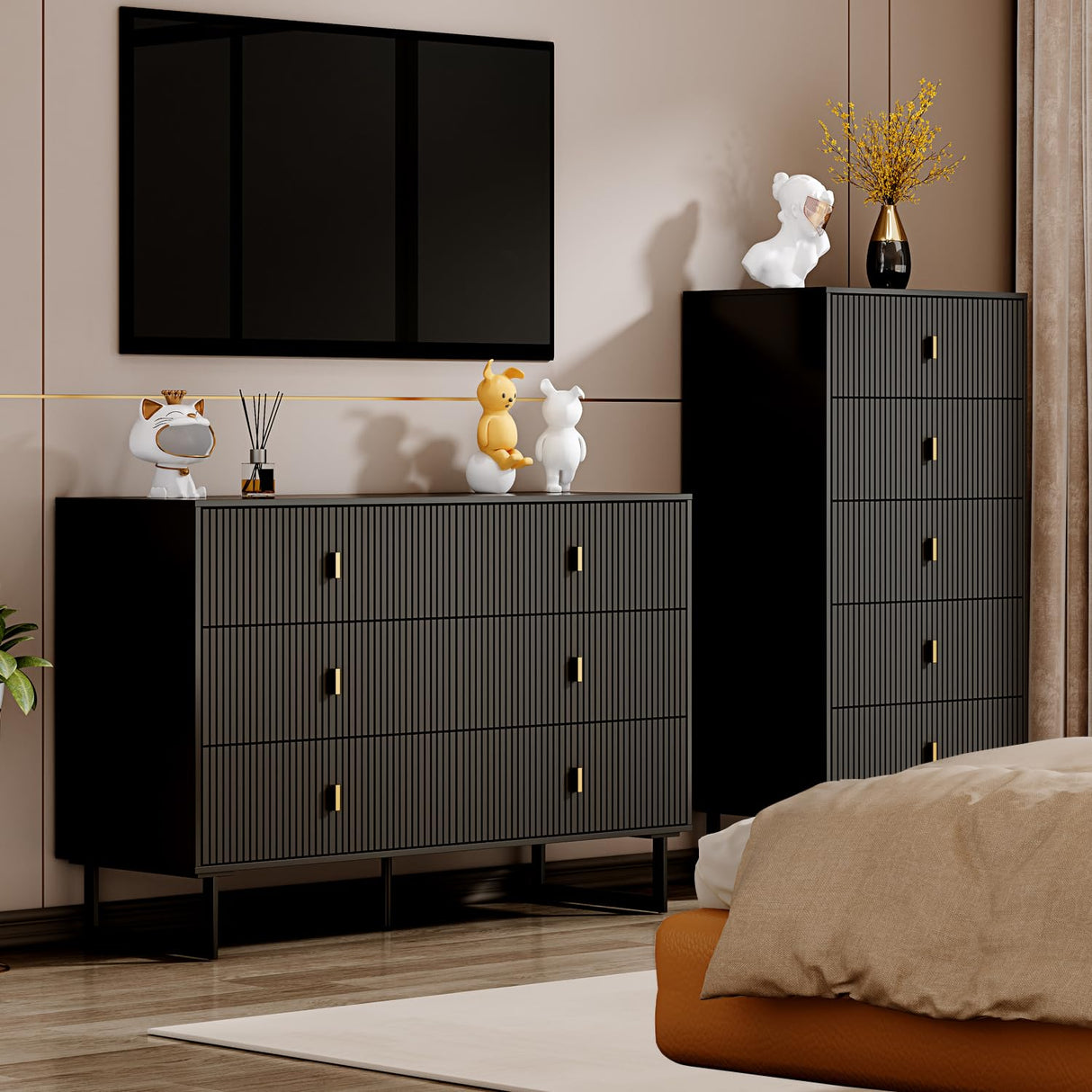Chrangmay Modern Chest of Drawers with 6 Drawers,Deep Drawers,Clothes Organizer,Large Storage Cabinet for Living Room, Bedroom,Hallway,with Anti-Tipping Device,Black Chrangmay