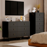 Chrangmay Modern Chest of Drawers with 6 Drawers,Deep Drawers,Clothes Organizer,Large Storage Cabinet for Living Room, Bedroom,Hallway,with Anti-Tipping Device,Black Chrangmay