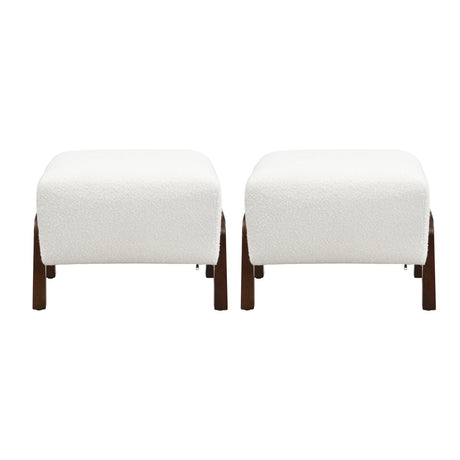 Christopher Knight Home Gypso Set of 2 Boucle Fabric Upholstered Ottoman, Wooden Small Ottoman Coffee Table, Modern Living Room Foot Stool, Extra Seat Sofa Footrest, White+Dark Brown Christopher Knight Home