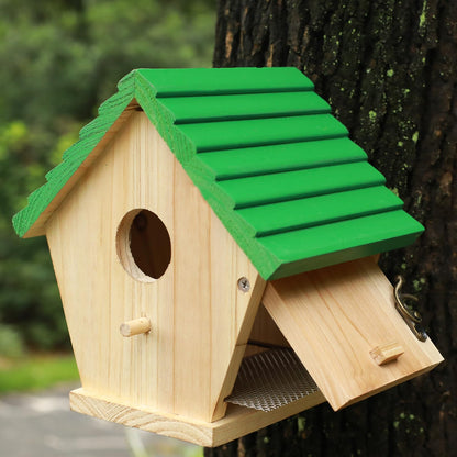 STARSWR Bird House Outside Bluebird House for Outside Clearance, Hanging Birdhouse,Cardinals Wooden Birdhouse with Green Top