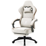 Dowinx Gaming Chair Breathable Fabric Computer Chair with Pocket Spring Cushion, Comfortable Office Chair with Gel Pad and Storage Bag,Massage Game Chair with Footrest,Beige Dowinx