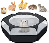 UWE Small Animal Playpen, Chicken Brooder Box with Cover Top, Portable Outdoor Exercise Pet Cage Tent, Waterproof Breathable Pet playpen Indoor for Chick Ktiien Bunny Hamster Guinea Pig, Black UWE