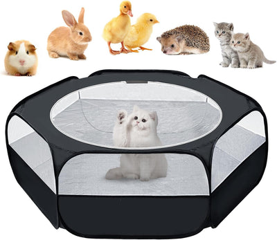 UWE Small Animal Playpen, Chicken Brooder Box with Cover Top, Portable Outdoor Exercise Pet Cage Tent, Waterproof Breathable Pet playpen Indoor for Chick Ktiien Bunny Hamster Guinea Pig, Black