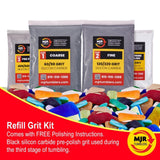MJR Tumblers Refill Grit Kit w Premium Quality Extreme Polish 12,000 Grit Sub Micron Aluminum Oxide Polish for Unparalleled Result. for 6lb Rock Tumblers w Silicon Carbide, Disabled and Veteran Owned MJR Tumblers