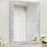 AAZZKANG Mirrors for Wall Rustic Wood Framed Mirror Decorative Farmhouse Bedroom Bathroom Hanging Mirror Wall Decor Rectangle White AAZZKANG