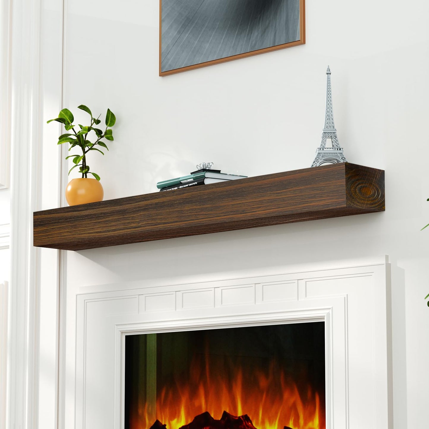 ROOMTEC Fireplace Mantel,84" Wood Floating Fireplace Shelves,Wall Mounted Wooden Display Shelving,Handcrafted Wood Brack,Natural Mantels Over Fireplace | 84" x 8" x 8"-Dark Chocolate