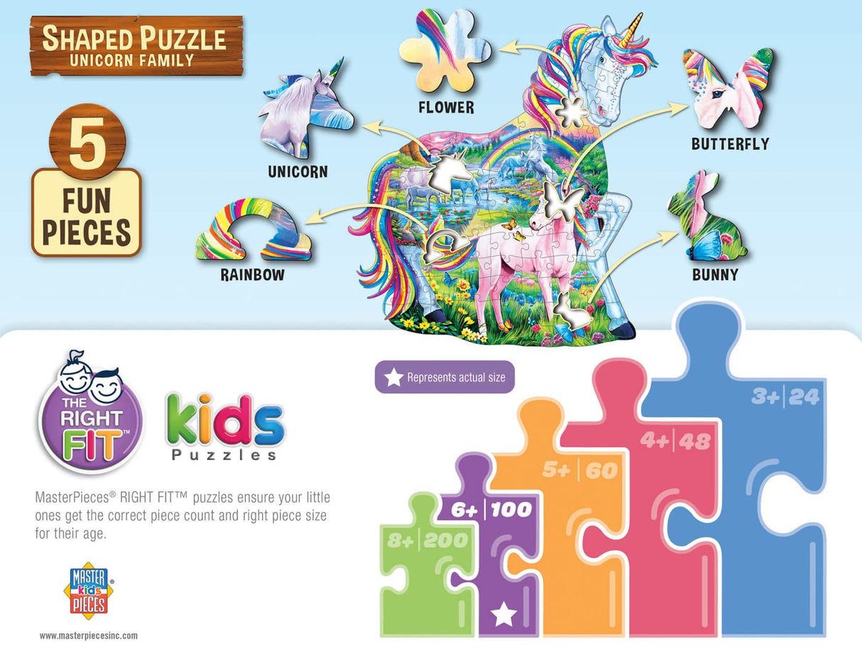 MasterPieces 100 Piece Shaped Jigsaw Puzzle for Kids - Unicorn Family - 14"x19" Masterpieces