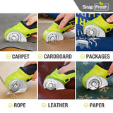 SnapFresh Cordless Electric Scissors, 4V Electric Mini Box Cutter, Carpet & Cardboard Cutter Tool with a Replacement Blade/Charger, Rotary Cutter for Cardboard Packages Leather Plastic （Green） SnapFresh