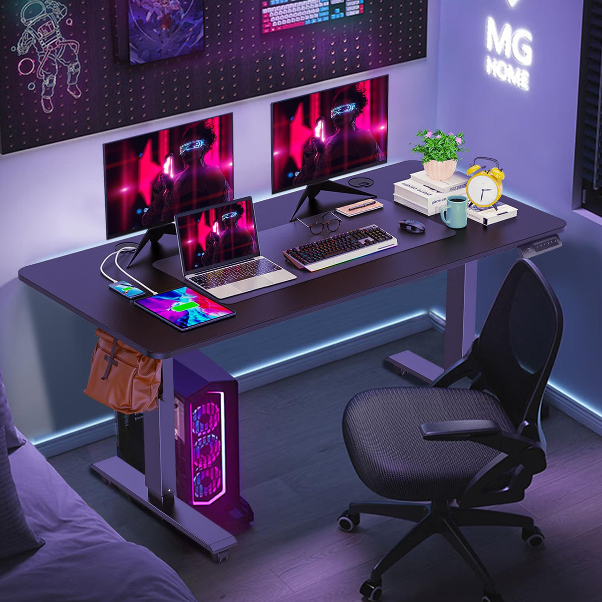 farexon Electric Standing Desk Adjustable Height, 55 x 24 Inch Stand up Desk with Large Mouse Pad, Rolling Wheels & Foot Pad,27''-46'' Lifting Range Home Office Computer Desk(Black) farexon