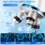 Microscope for Kids，40X-2000X Compound Microscope Mobile Phone Adapter with Microscope Slide Microscope kit for Home School Laboratories for Children Students Herwicm